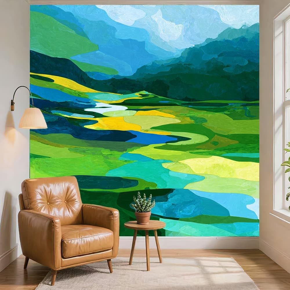 Carta Da Parati Artistico Fotomurale Pittura di Paesaggio Astratto Poster Gigante Da Parete Per Camera Da Letto, Soggiorno,Corridoio Verde Decorazione D'interni Murale 350x256 cm
