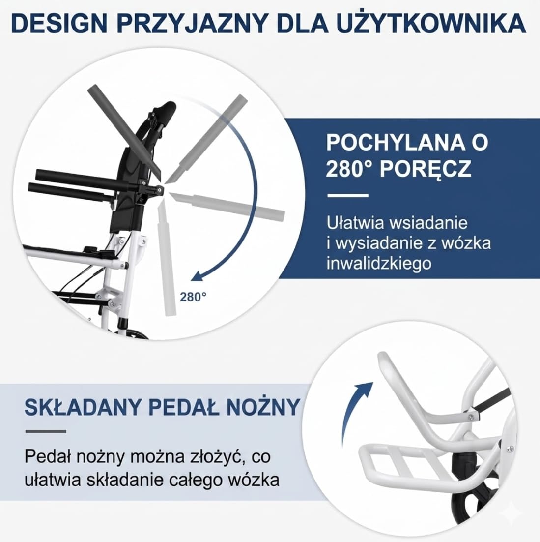 Ultralekki Wózek Inwalidzki Transportowy 6,2 kg Składany Aluminiowy, Wózek dla Seniora i Osób Niepełnosprawnych, Hamulce Opiekuna, Pas Bezpieczeństwa, Do Podróży i Codziennego Użytku