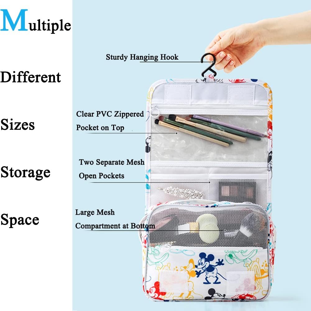 Finex Mickey Colorful Cartoon in White Background Toiletry Shower Bag with Handle and Hanging Hook for Travel Skincare Cosmetic Makeup Tools - Image 4