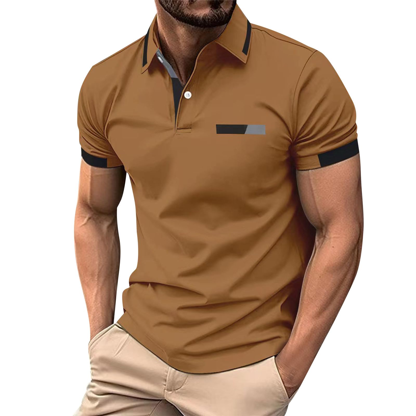 HUTJDHAMen's Casual Polo Shirts 2025 Solid/Colo Short Sleeve Fashion Shirt Classic Striped Slim Fit Golf Tennis Tops