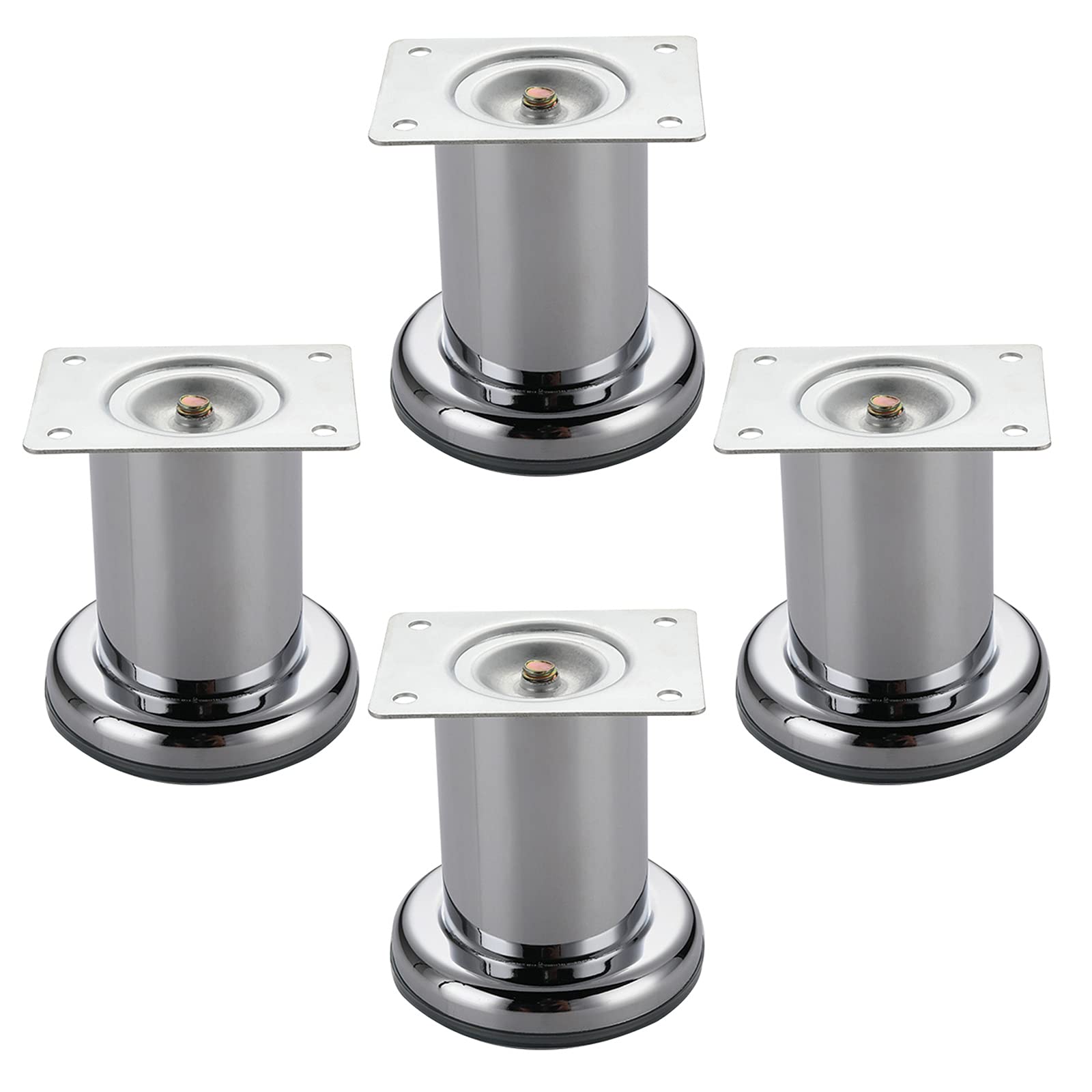 Patas de repuesto para muebles de acero inoxidable redondas en color plateado con tornillos, 4 ud.