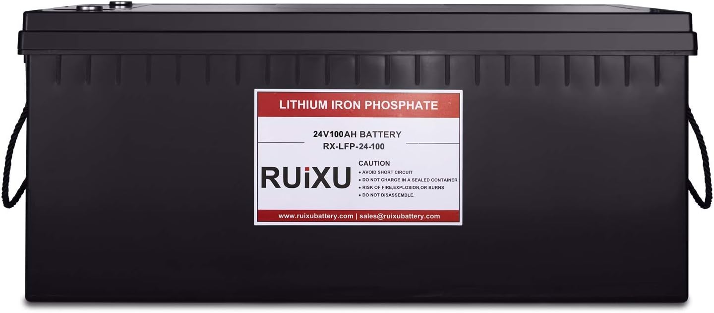 RUIXU LiFePO4 24V 100Ah Lithium Iron Phosphate Battery Pack Light Weight LiFePO4 Complete Battery (BMS Included) for RV, Solar, Marine, and Off-Grid Applications