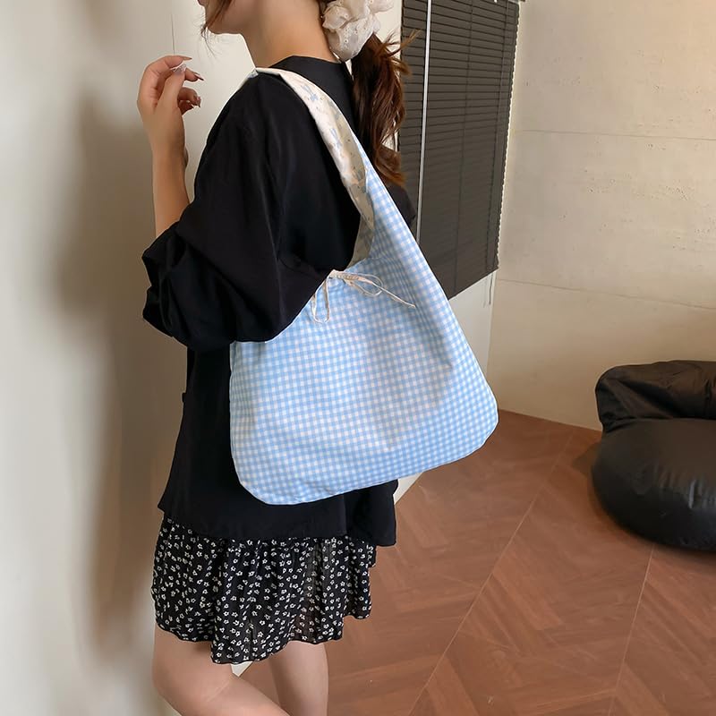 Simple Plaid Pattern Shopper Tote Bag Portable Tote Handbags Large Capacity Vest Bag for Women4