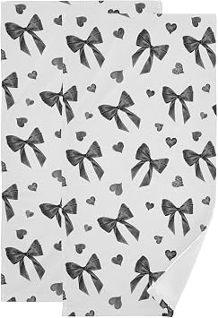 2 Pcs Vintage White and Black Bows Hand Towels for Bathroom,Soft Absorbent Watercolor Bow Knot Hearts Aethetic Decorative Kitchen Towels Guest Bathroom Towels for Bath,Face,Shower,Gym 14"x28"