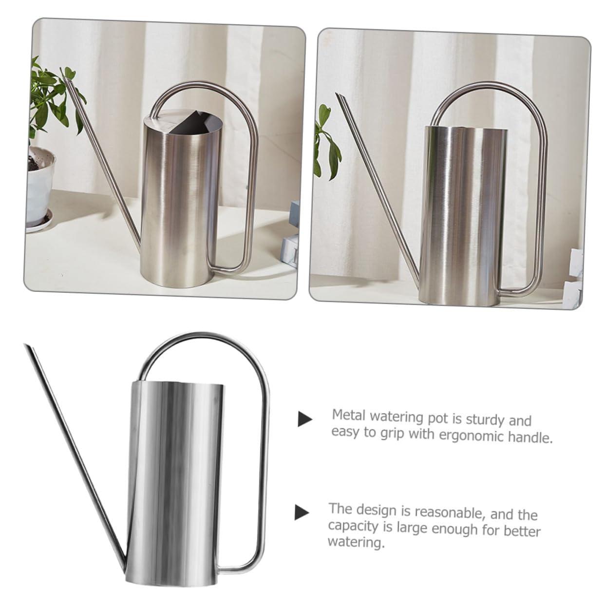 Edelstahl Gießkanne 1, 5l mit Langem Ausguss für Garten | Silber, Ergonomischer Griff, Leicht Nachfüllbar, Stabile Ausführung, 1, 5 Liter Fassungsvermögen