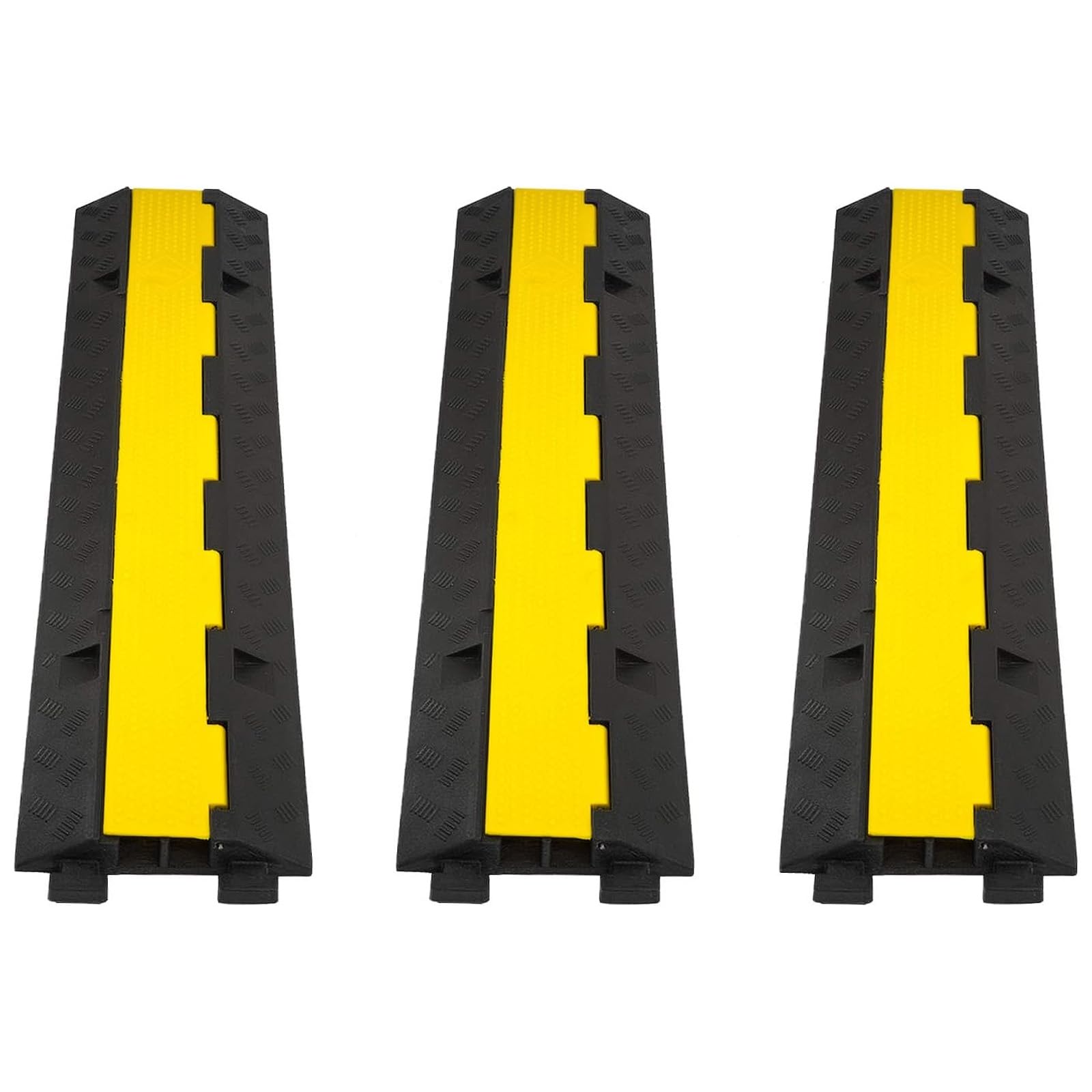 CXRCY Cable Ramp 3 Pack 2 Channel 11000lbs axle Capacity Floor Cord Cable Protector, Rubber Speed Bumps Hose Protector Ramps for Wire/Hose/Pipe Hider