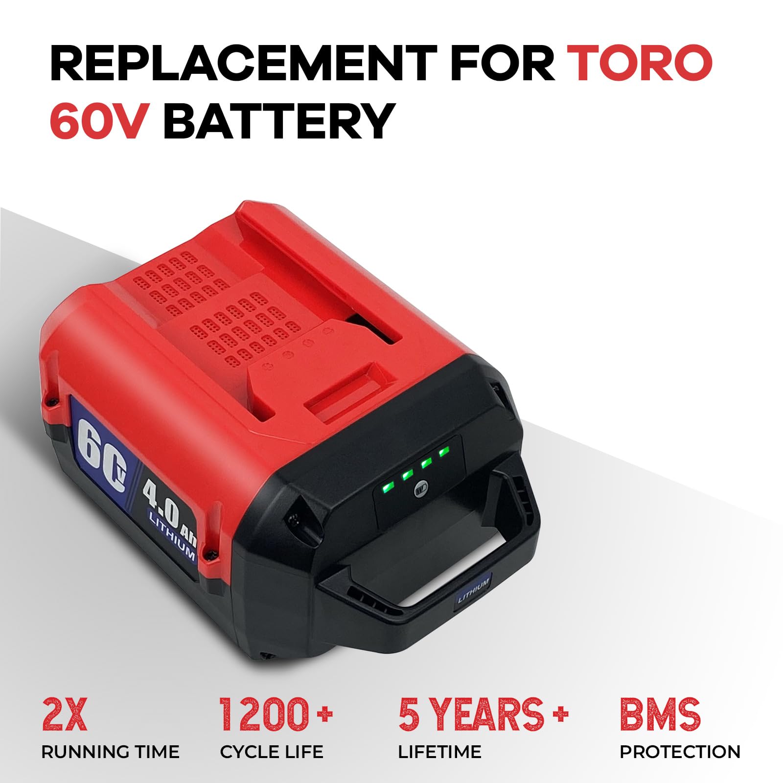 60V40000 akumulator litowo-jonowy 60 V, 6 Ah, zamiennik akumulatora do ‎Toro 60 V, L108, L135, L216, L324, L405, 88620, 88625, 88640, 88660, kompatybilny z pilarką łańcuchową Toro Flex-Force 60 V Max