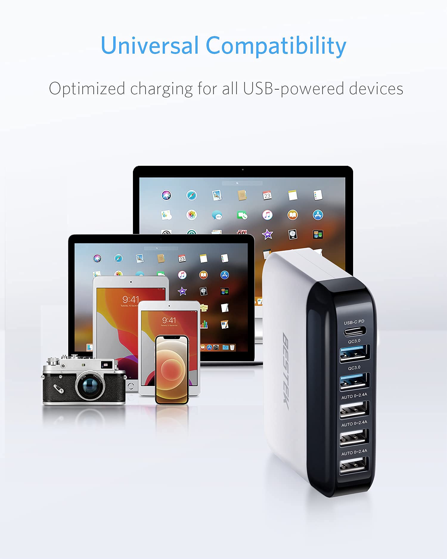 BESTEK Cargador de Coche 86 W USB-C PD, Cargador de Coche de Carga rápida QC3.0, Adaptador de Encendedor USB 12 V/24 V con Cable de 1,5 m (Blanco)