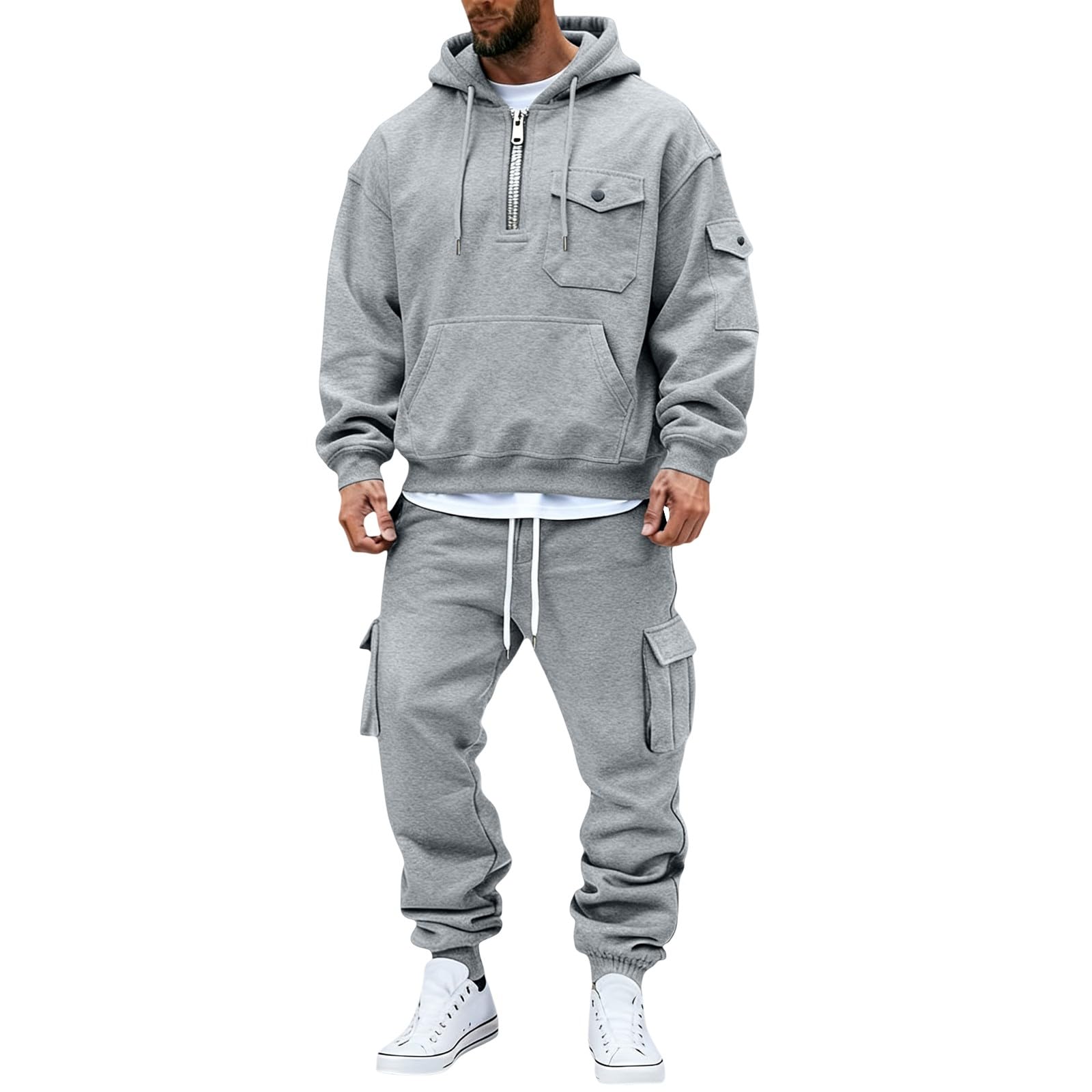 Conjunto de verano para hombre, informal, chándal de gimnasia para hombre, camisa con capucha de manga larga y pantalones de carga de cordón, conjunto deportivo de 2 piezas, juego para