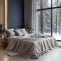 Vista 7 de JSELF Juego de sábanas de viscosa de bambú tamaño matrimonial, 4 piezas, 100% viscosa de bambú orgánico, percal de 400 hilos, refrescante y Gris