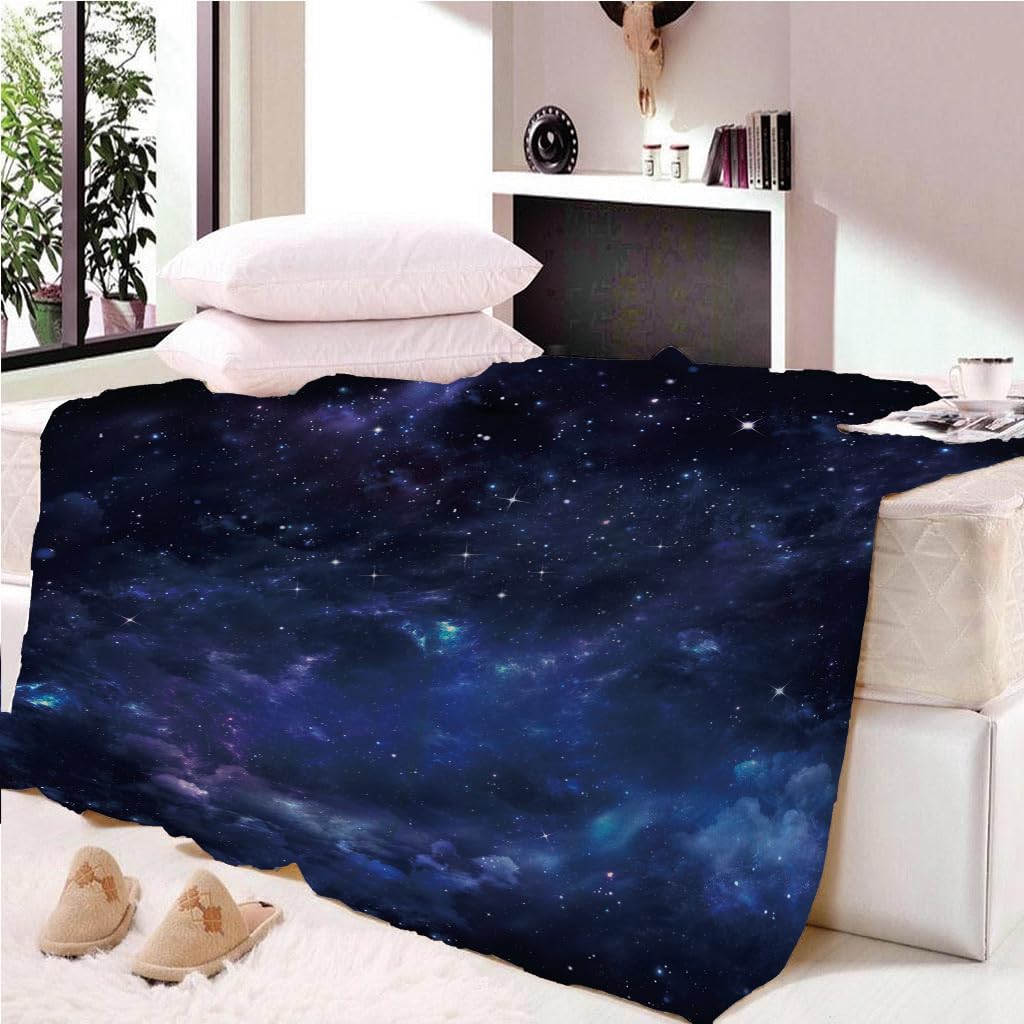 Manta De Franela De Microfibra 180X220Cm Manta De Felpa Suave para Sofá Cama 3D Cielo Estrellado Azul Impresión Patrón Manta Polar Invierno Gruesa Y Esponjosa Caliente Transpirable