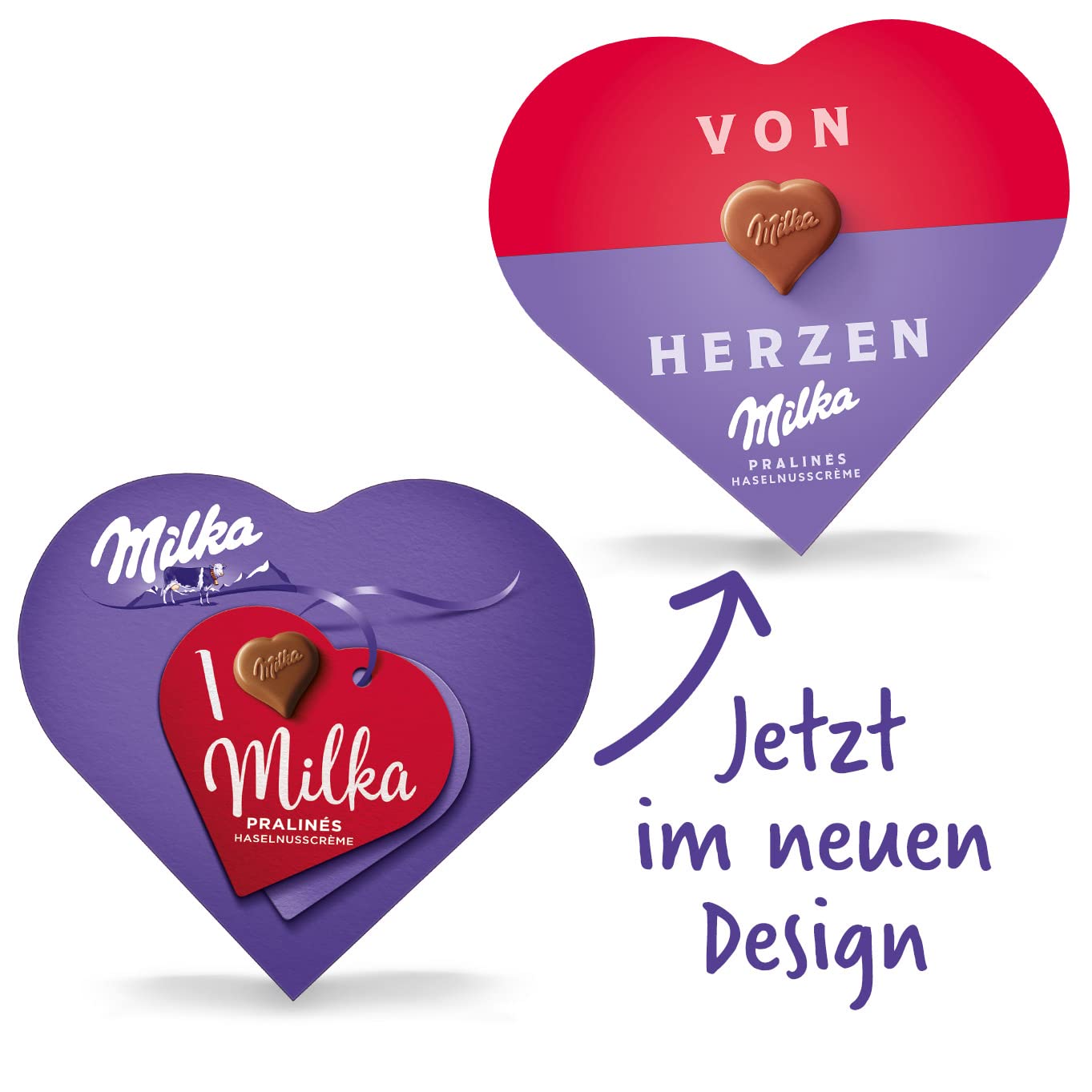 Milka I love Milka Pralinen – Herzförmige Alpenmilch-Schokolade mit feiner Haselnuss-Nougat-Crème-Füllung – 12 x 44g (Packung mit 5)