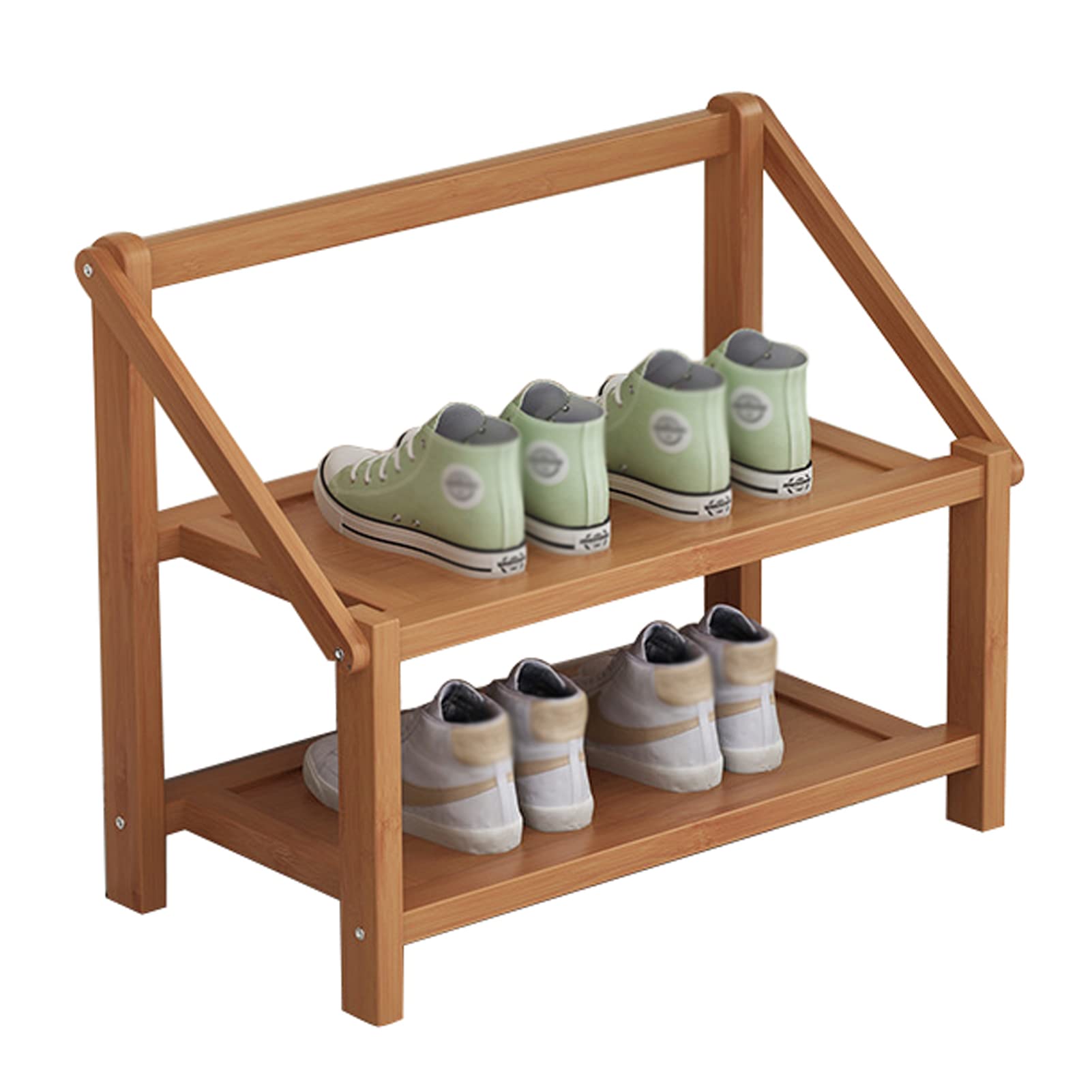 Scarpiera Piccola in bambù a 2/3/4/5 Ripiani,Scaffali Pieghevoli per Scarpe,Scaffali Portascarpe per Ingresso,Corridoio,Soggiorno,Camera da Letto,Senza Installazione,Log Color,2 Layers 50cm
