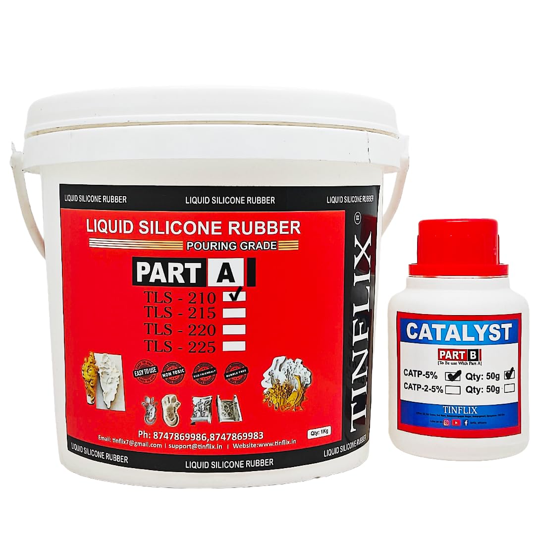 tinflix tls - 210 (10% hardness) liquid silicone rubber for soap, candle, resin art mould making applications (qty- 1kg silicone & 50ml catalyst)