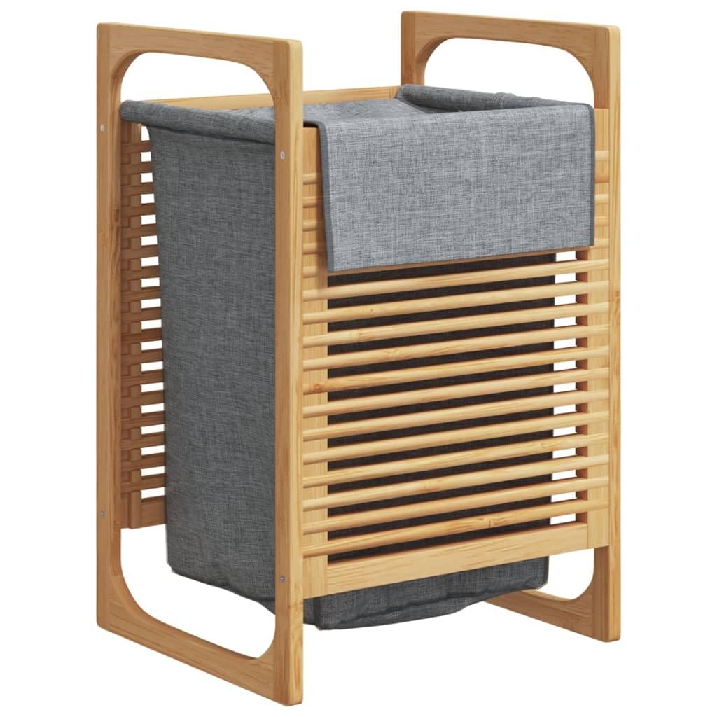 Cesto portabiancheria in bambù con tasca interna, grigio, 32 x 30 x 36,5 cm | Sacco interno rimovibile, struttura rialzata, coperchio contro gli odori, molto spazio