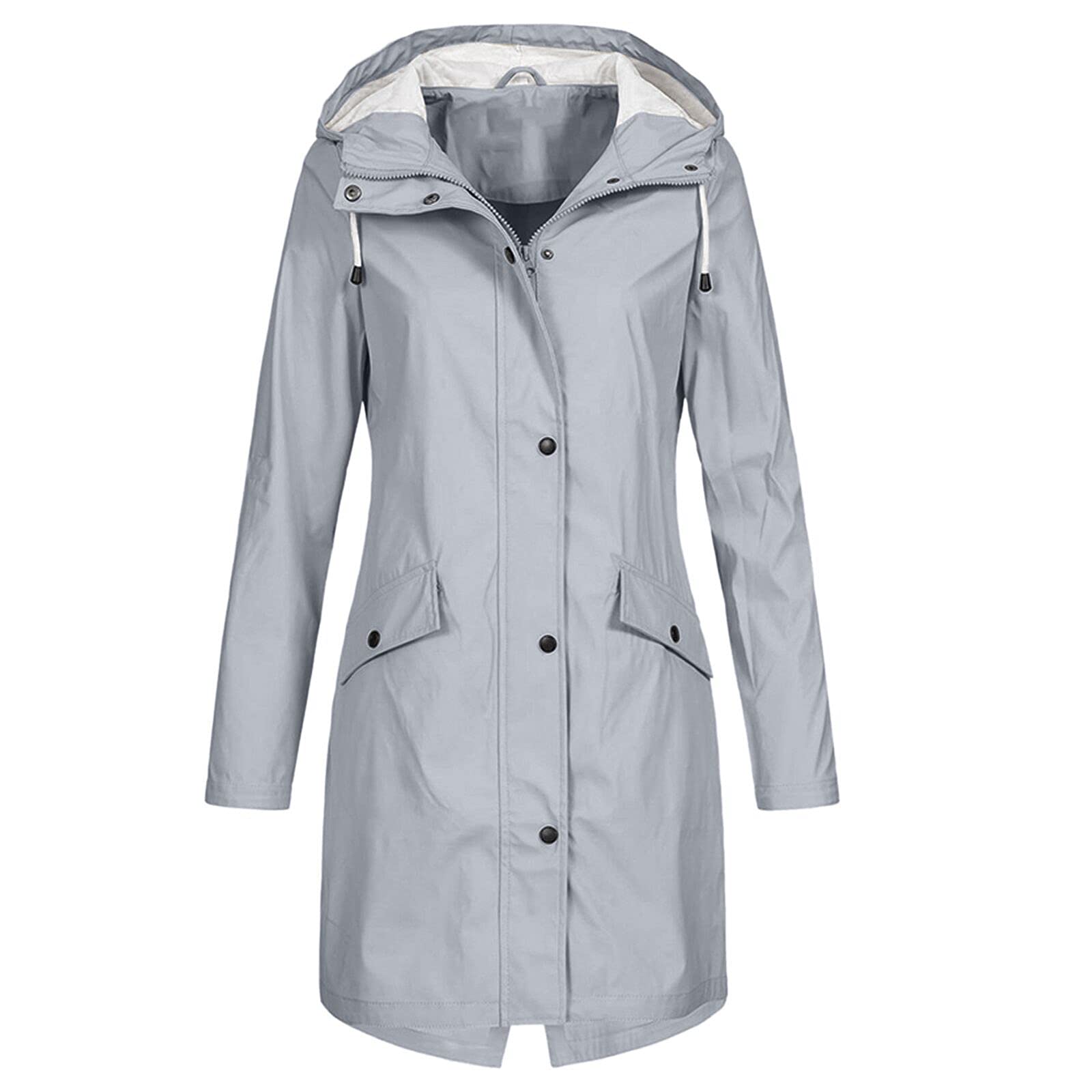 Waterproof Jackets Sale Clearance Women Long Raincoats Lightweight Trench Coats Ladies Windproof Waterproof Hoodies Casual Loose Rain Jacket Winter Fall Outdoor Hiking Traveling Jackets Windbreaker