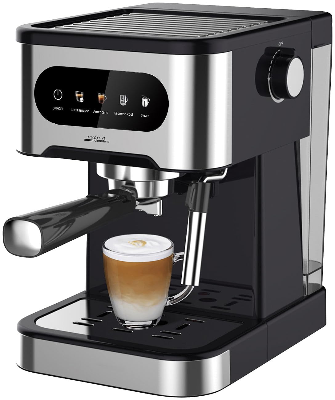Machine à expresso porte-filtre avec mousseur à lait et réservoir à lait [Cucina di Modena]