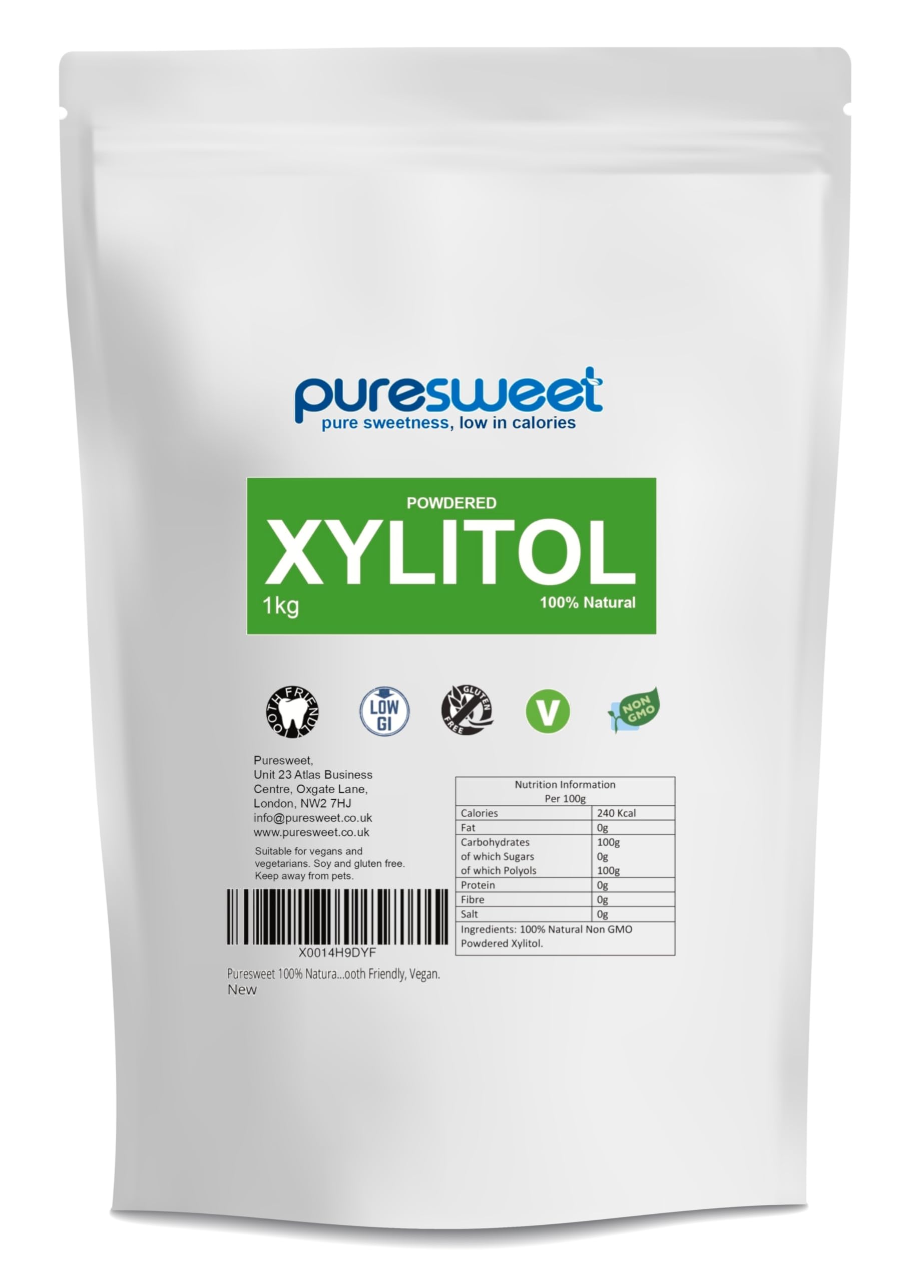 Puresweet® Xylitol Powder 1kg, Icing Sugar Alternative, Non GMO, Quick to Dissolve, Tooth Friendly, Vegan.