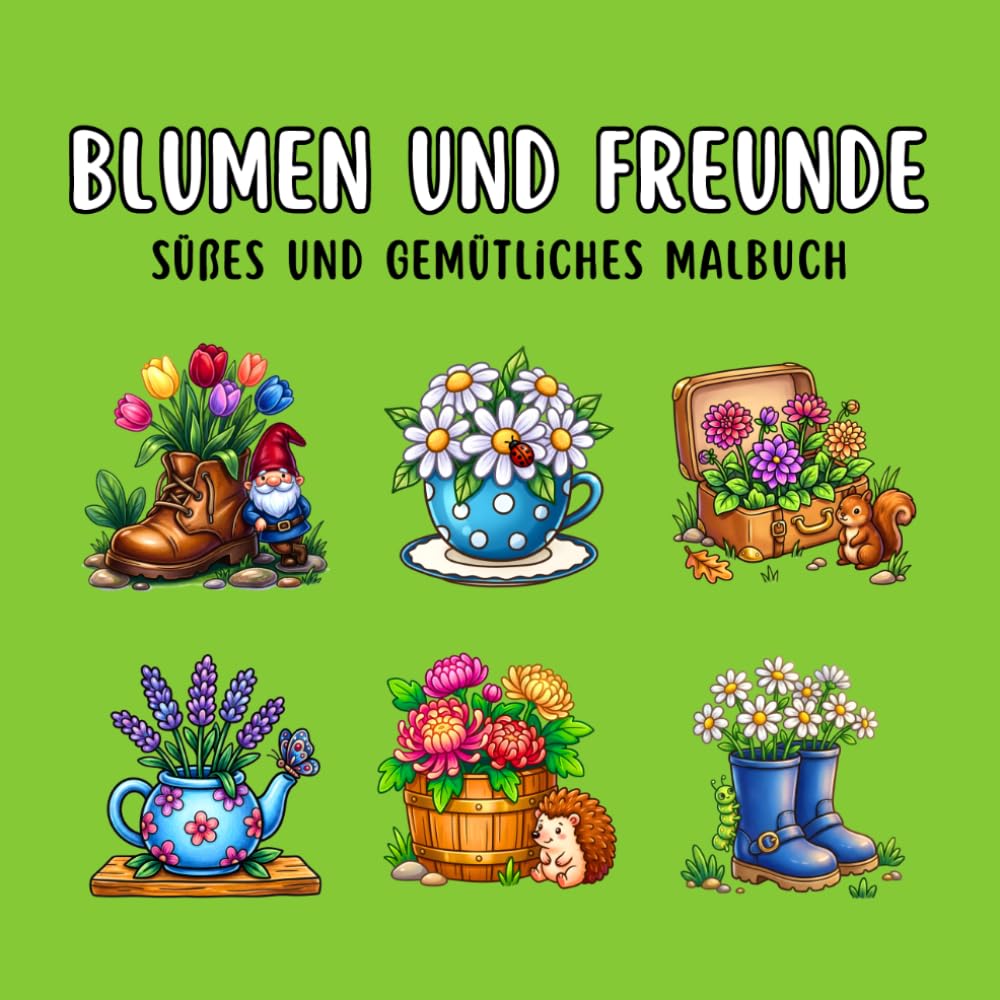 Blumen und Freunde: Süßes & Gemütliches Malbuch für Erwachsene und Jugendliche mit entspannenden Blumenmotiven