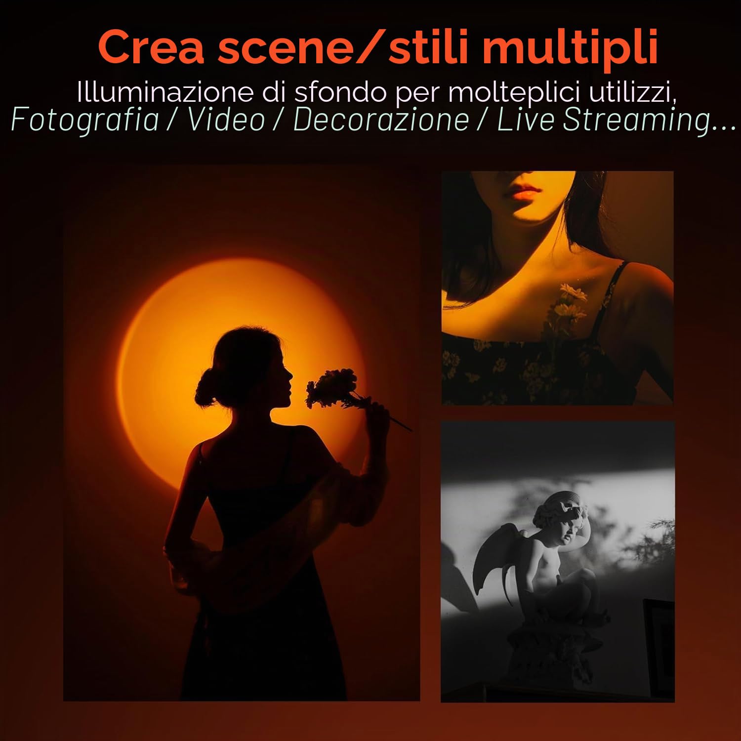 PHOTOOLEX Toricia Fotografica a 4 colori con 20 GOBO, Luce Led Ricaricabile con Batteria 8400mAh per Video Foto, Portatile Luce Ambientale Modellata in Lega di Alluminio per registrazione, vlogging