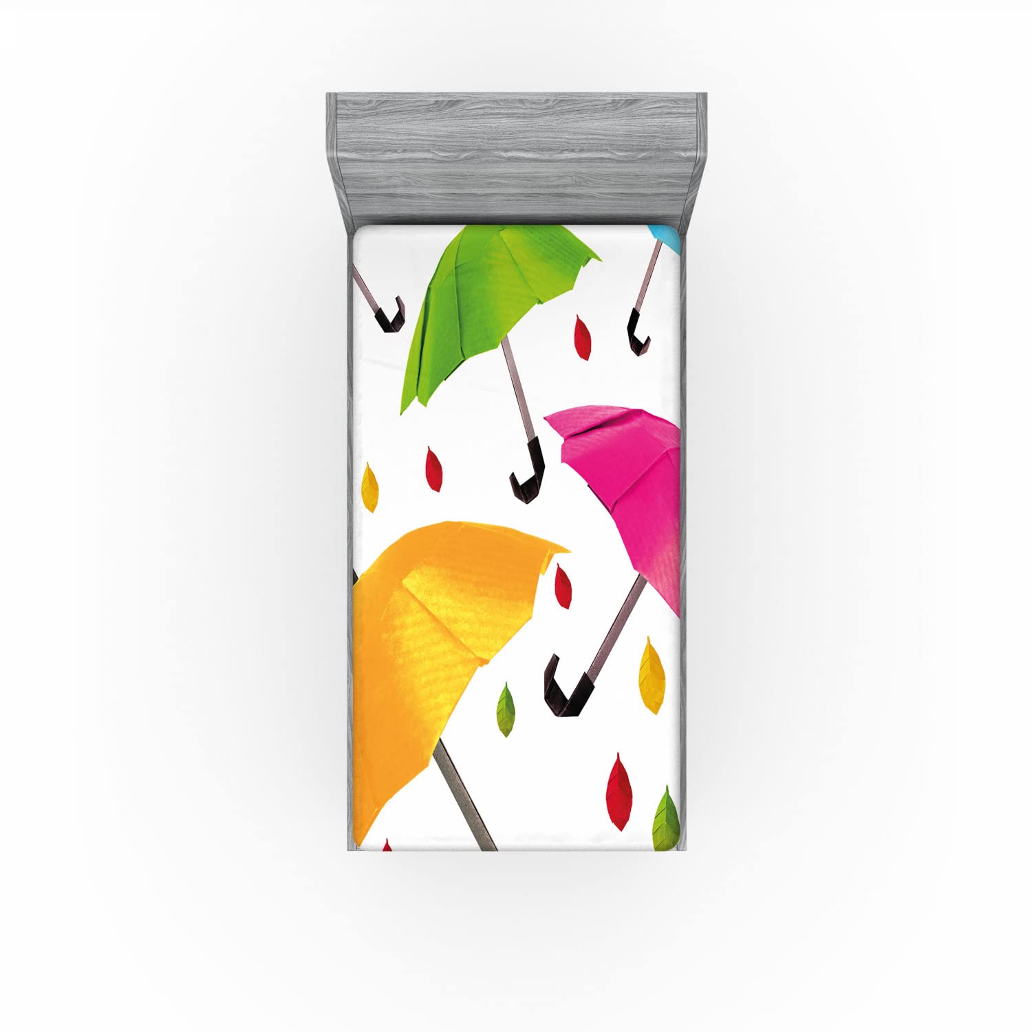 Ambesonne Colorful 2 Pack Fitted Sheet, Colorful Umbrellas Leaf, Bed Cover All-Round Elastic Deep Pockets 2 Pieces, Package Contains 2 Twin XL Size Fitted Sheets, Pink Yellow