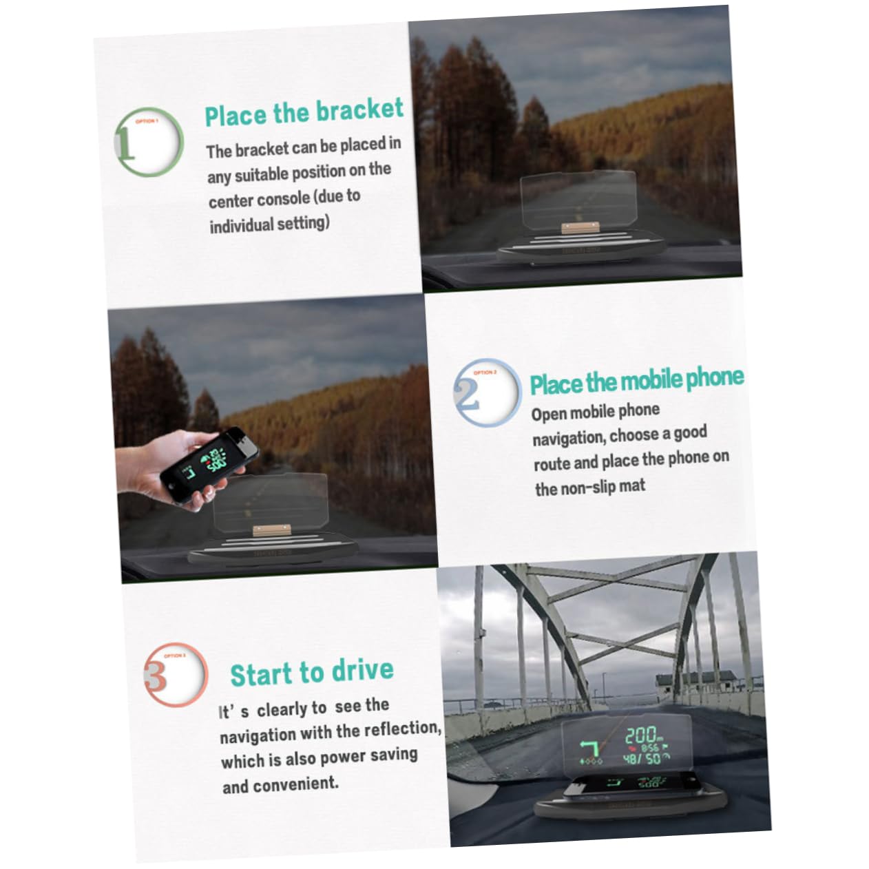 jojofuny Supporto per Cellulare da Auto Display Head-up e Navigazione Gps Pellicola Riflettente per Mostrare Informazioni Supporto per Telefono Slot per Telefoni Fino