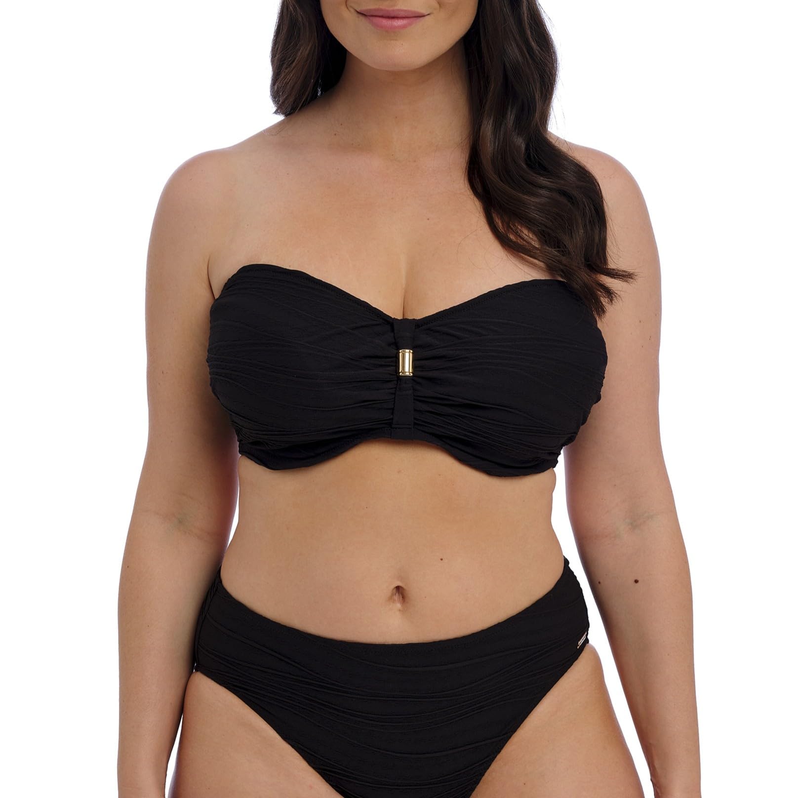 Fantasie Swim Women's Beach Waves Underwire Bandeau Bikini Top, Black, 34FF