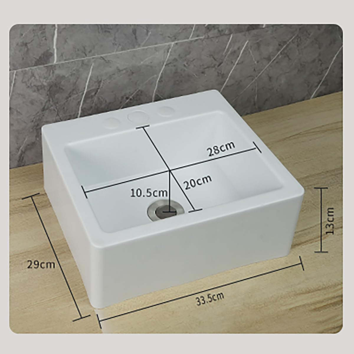Bianco Lavello Quadrata, 33.5x29x13cm/13x11.4x5inch Lavatoio Lavapanni Monoblocco in Resina PP, Lavello Angolare da Bagno per Lavanderia Garage Bagno Guardaroba WC 75cm Conduttura Fognaria