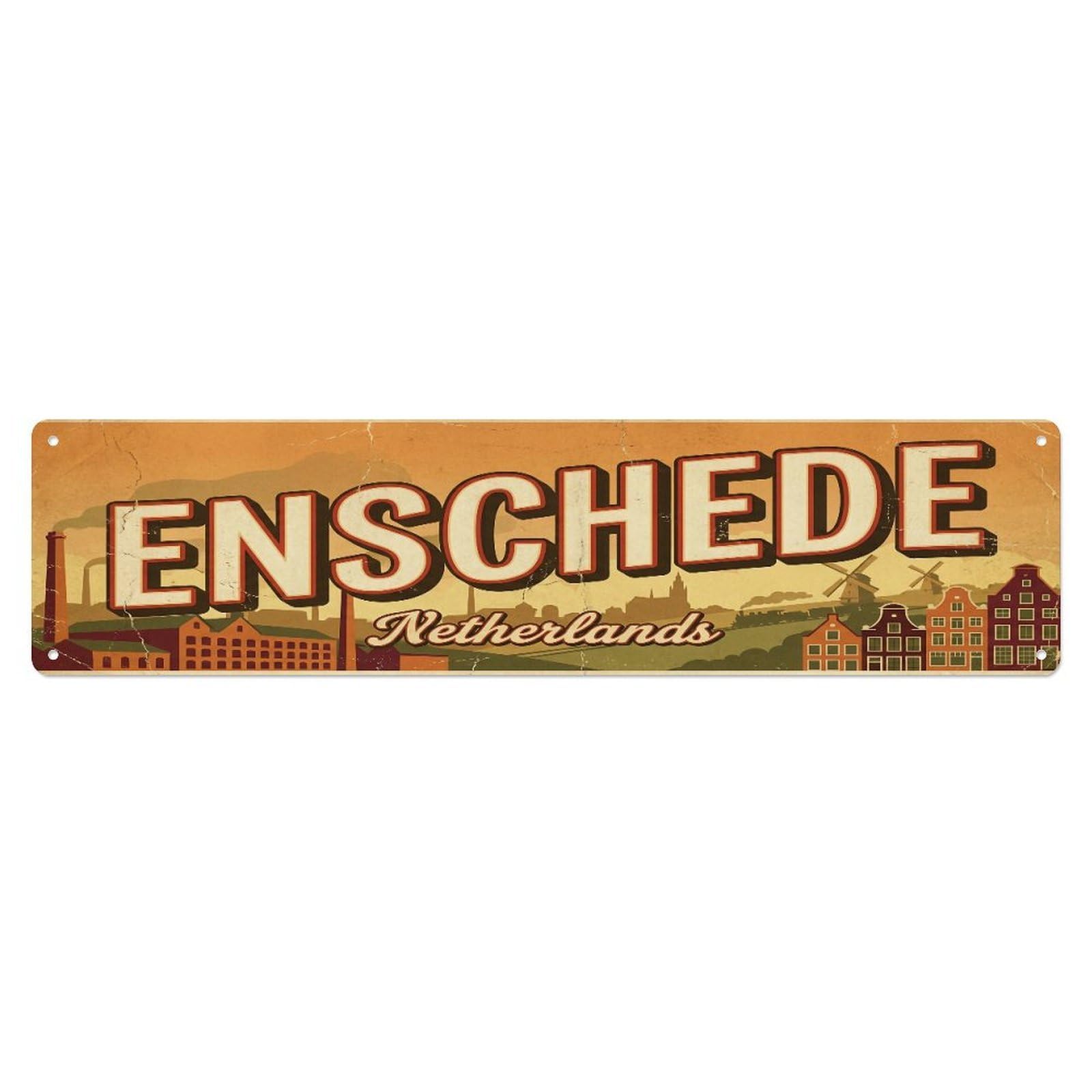Metal Tin Sign Vintage Travel Netherlands Enschede