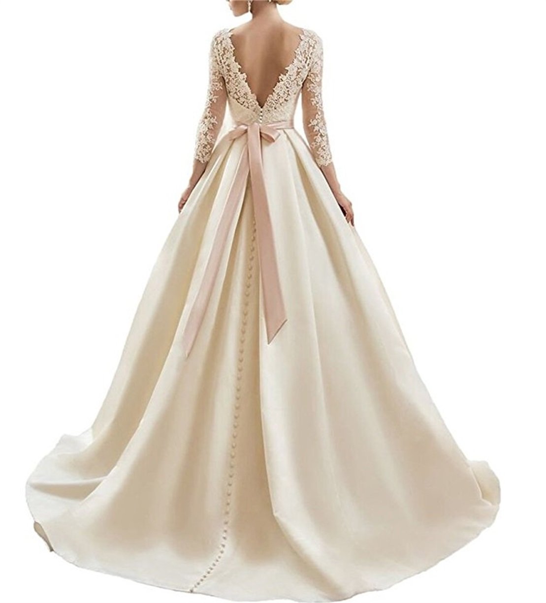 Abiti da Sposa in Raso con Scollo a V Donna V Abiti da Sposa in Raso in Raso con Maniche Lunghe