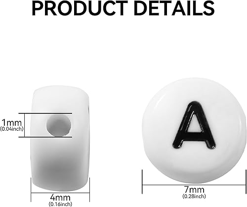 Miniatura 2 de 1000 cuentas redondas planas de letras de 0.276 x 0.157 pulgadas con letra A, cuentas acrílicas blancas para hacer joyas