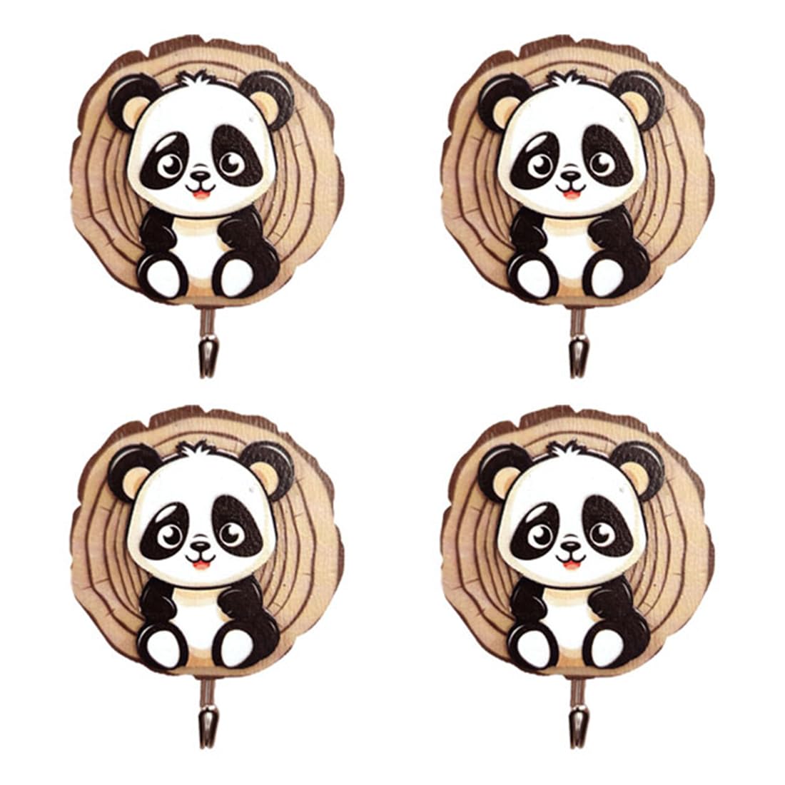 Ganci Autoadesivi per Bambini Panda, Appendini da Parete per Animali, Cappelli, Cucina e Bagno 4 Pezzi