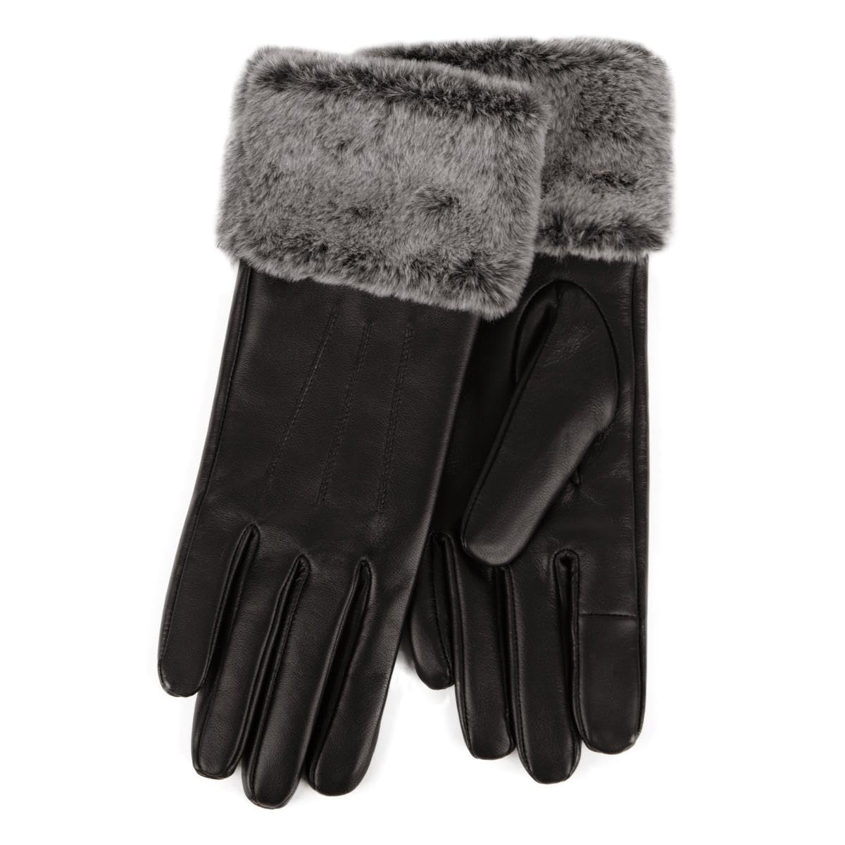 Isotoner Ladies Leather Glove With Faux Fur Cuff