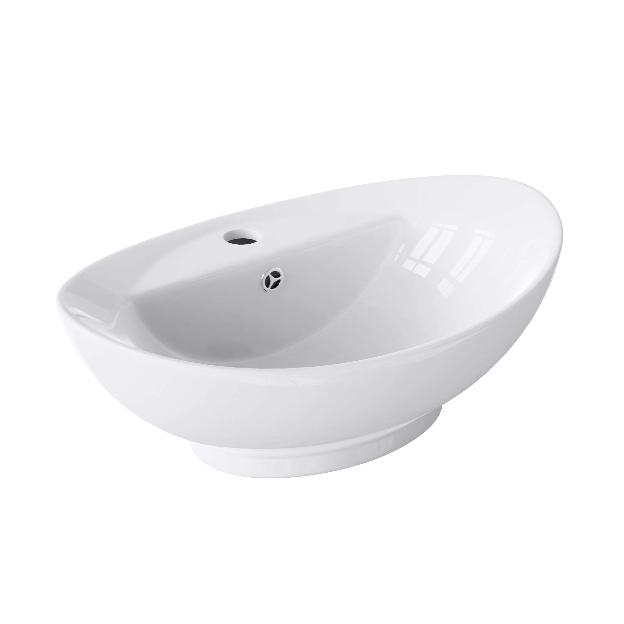 doporro Lavabo da Appoggio in Ceramica Bianco Lucido, Lavandino Bagno Moderno con Foro Rubinetto e Rivestimento Nano 59x39x21 cm Brüssel302