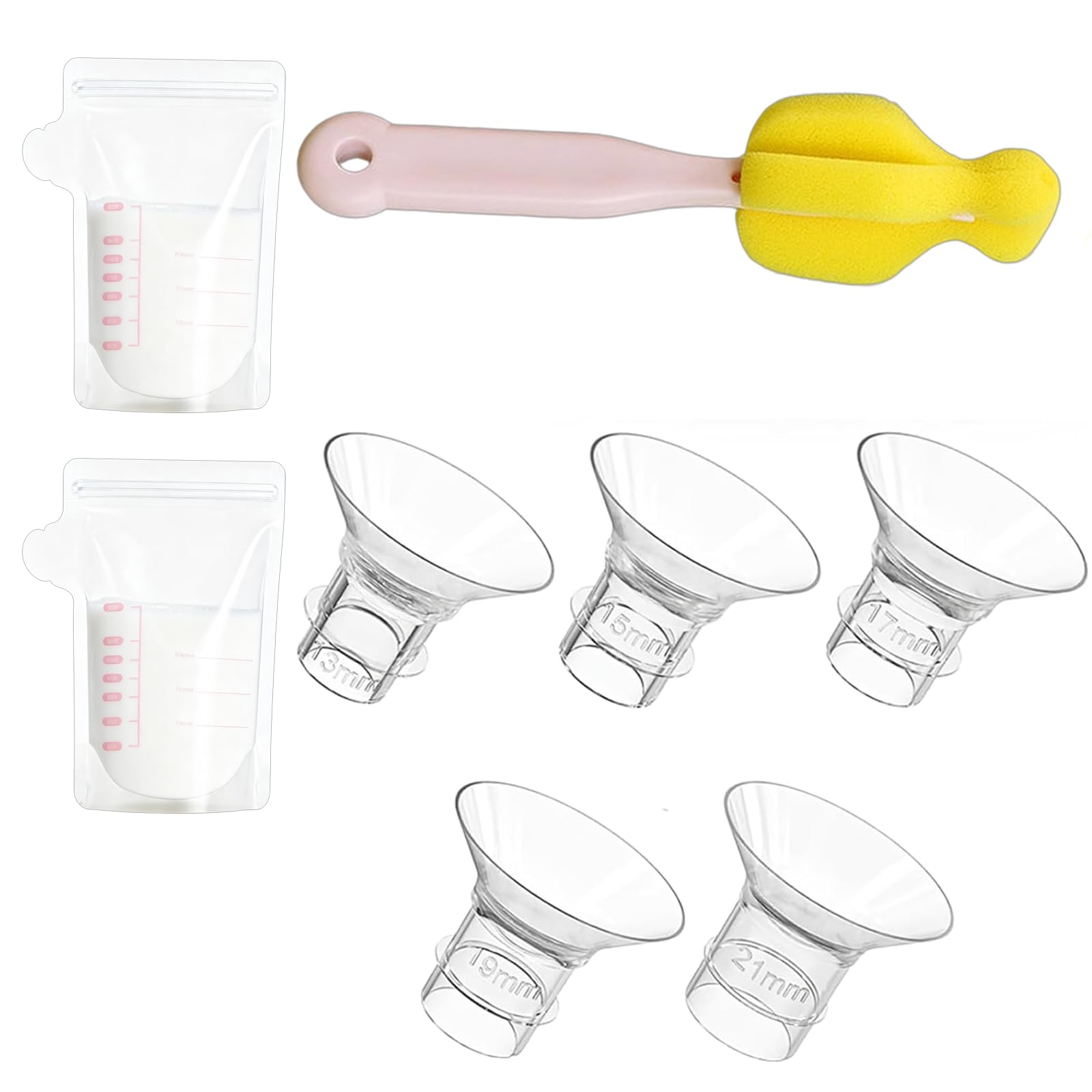 Flange Insert for Breast Pump, Nipple Shield for Breastfeeding New Born, Breastfeeding Accessories for Women, Postpartum Pumping Comfort, 9-Piece Set with Flange Inserts and Milk Storage Bags-image-1