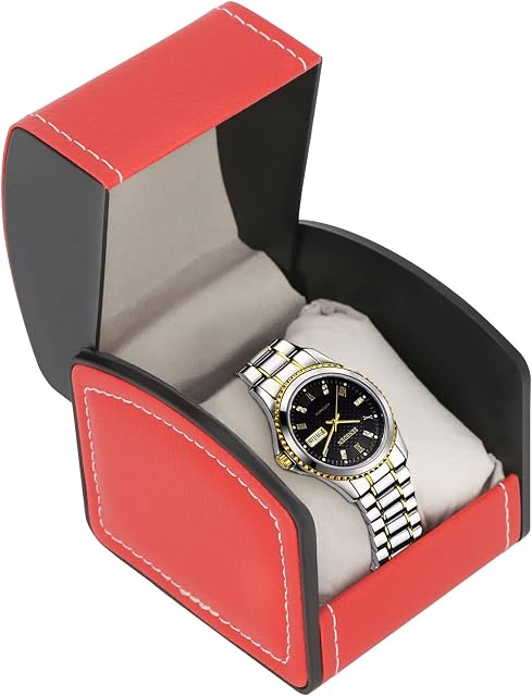 Trintion Watch Box Single Watch Gift Box PU Leather Watch Travel Case Storage Organizer with Removable Watch Cushion for Watches Jewellery Bracelets Bangles Storage (Red)