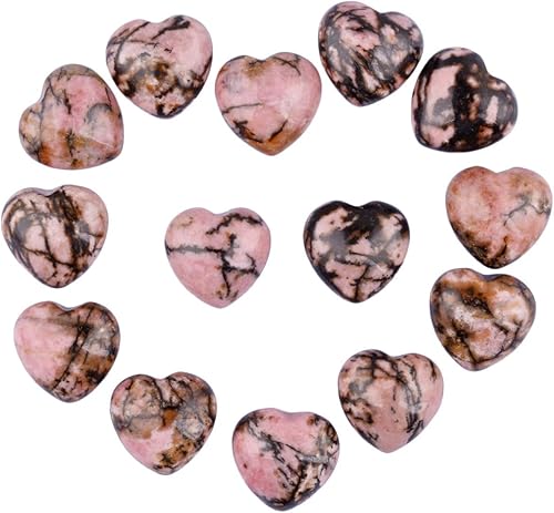 mookaitedecor Piedra de preocupación con forma de corazón de rodonita, piedras de palma de bolsillo de cristal hinchadas para decoración curativa