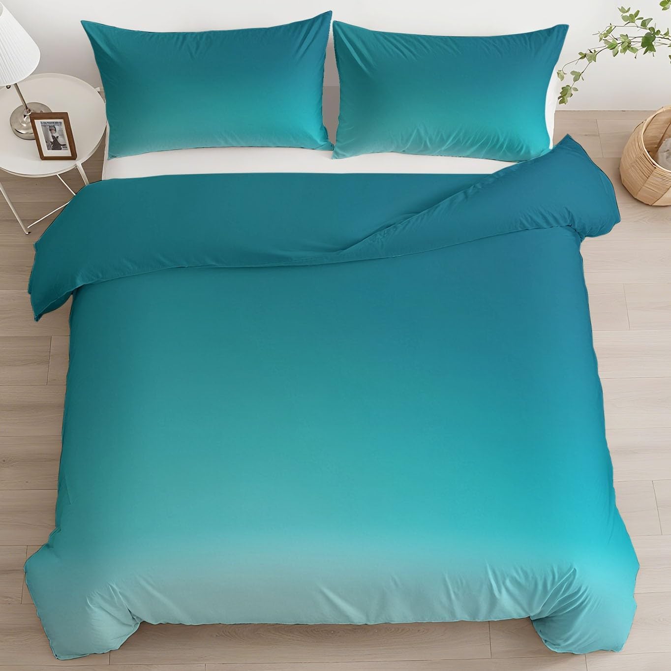 Housse de couette 240 x 220 cm bleu ciel avec ses 2 taies d'oreiller minimalistes