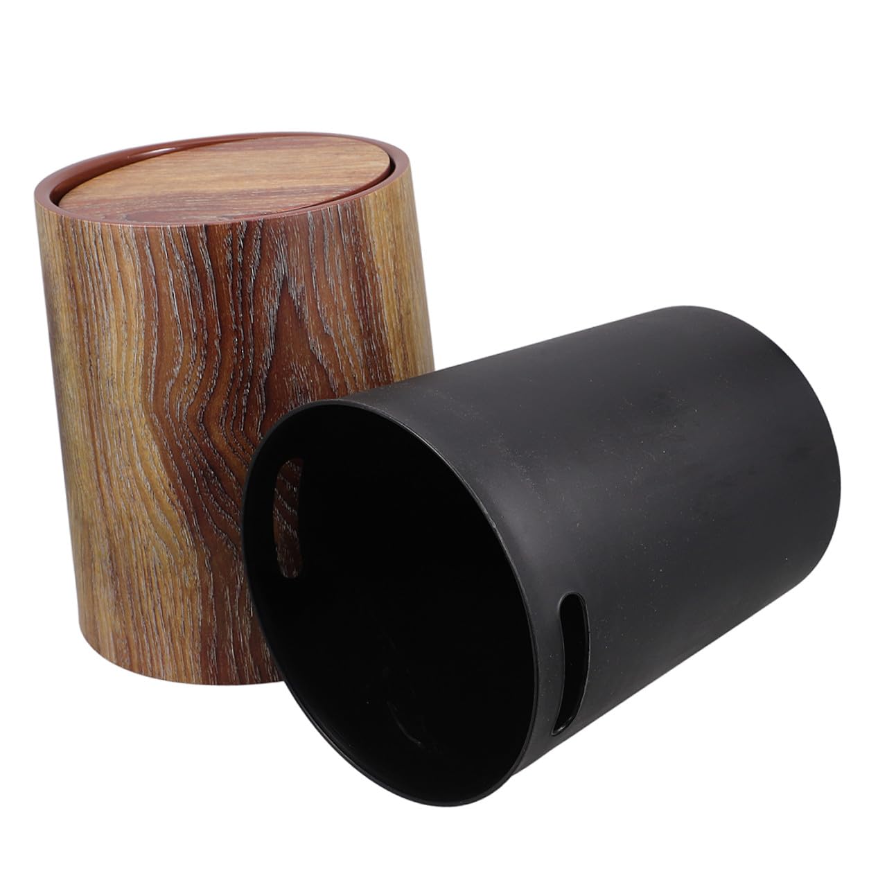 Capacity Trash Can with Swing Lid Imitation Wood Grain Design and Neat Waste Bin for Bathroom Kitchen Office Bedroom Storage and Organization