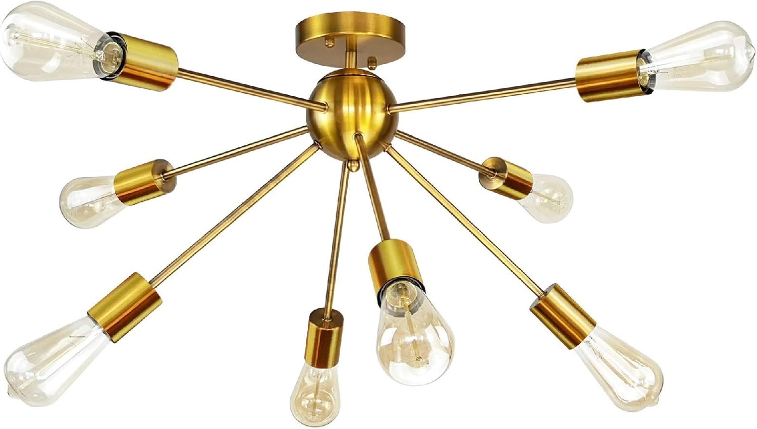 Modern Sputnik Chandelier Lighting 8 Lights Gold Electroplated Brass Semi Flush Mount Ceiling Light Gold Mid Century Pendant Lighting for Kitchen Dining Room Bedroom Study Living Room Laundry Room