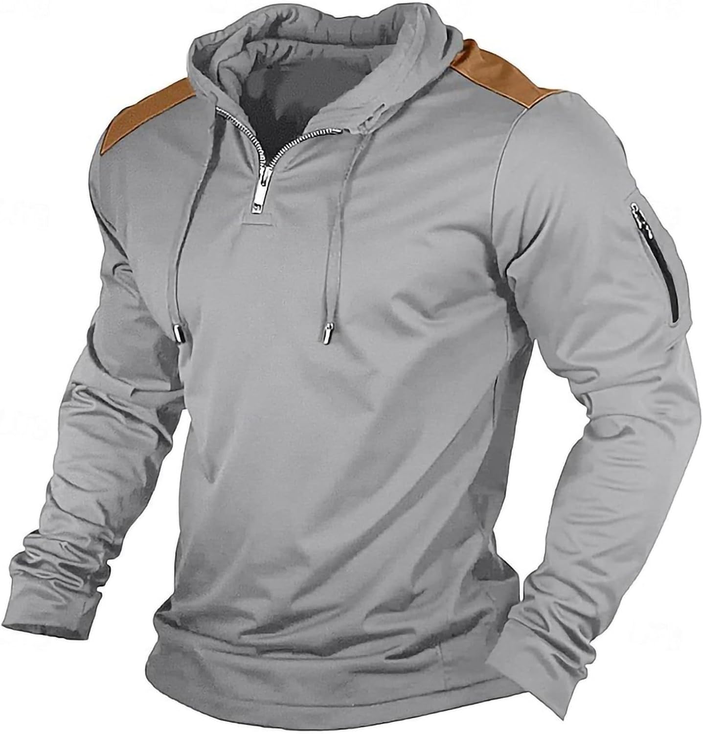 Mens Zip Up Hoodie Fall Fashion Big and Tall Sweatshirts Quarter Zip Casual Drawstring Lightweight Pullover Hoodies