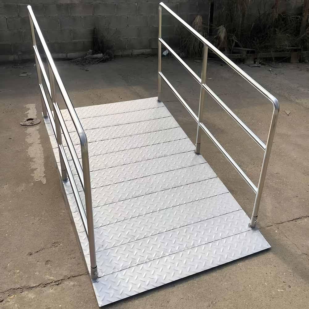 Rampa para discapacitados con pasamanos, rampa de umbral de capacidad de 600 libras para sillas de ruedas, scooters, carros, caminantes, diseño duradero para un acceso seguro y movilidad