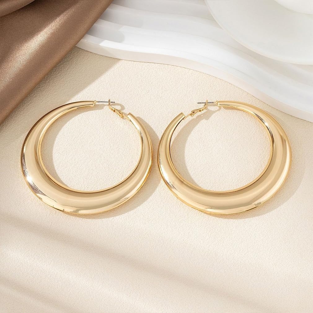 Chunky Gold Large Disco Hoop Earrings for Women Dainty Big Oversized Round Hoops Earring Thick Hypoallergenic Dangle Ear Jewelry Statement Accessories Gifts - Image 7