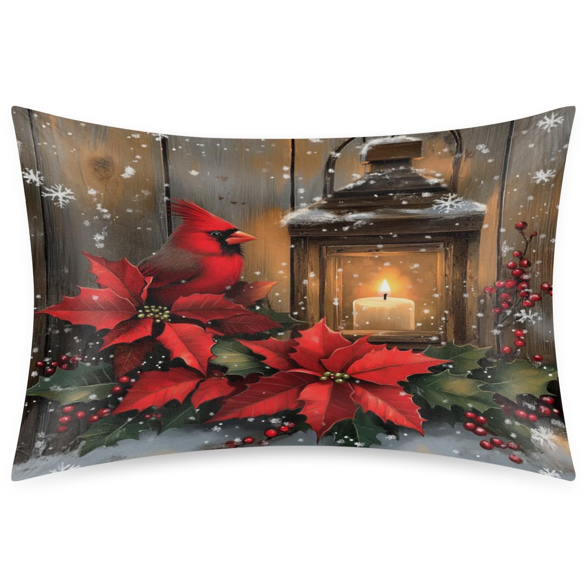 Cardinal Bird Berry Flower Satin Pillowcase for Hair and Skin Queen Size Silk Pillowcase with Zipper 20x30 Inches