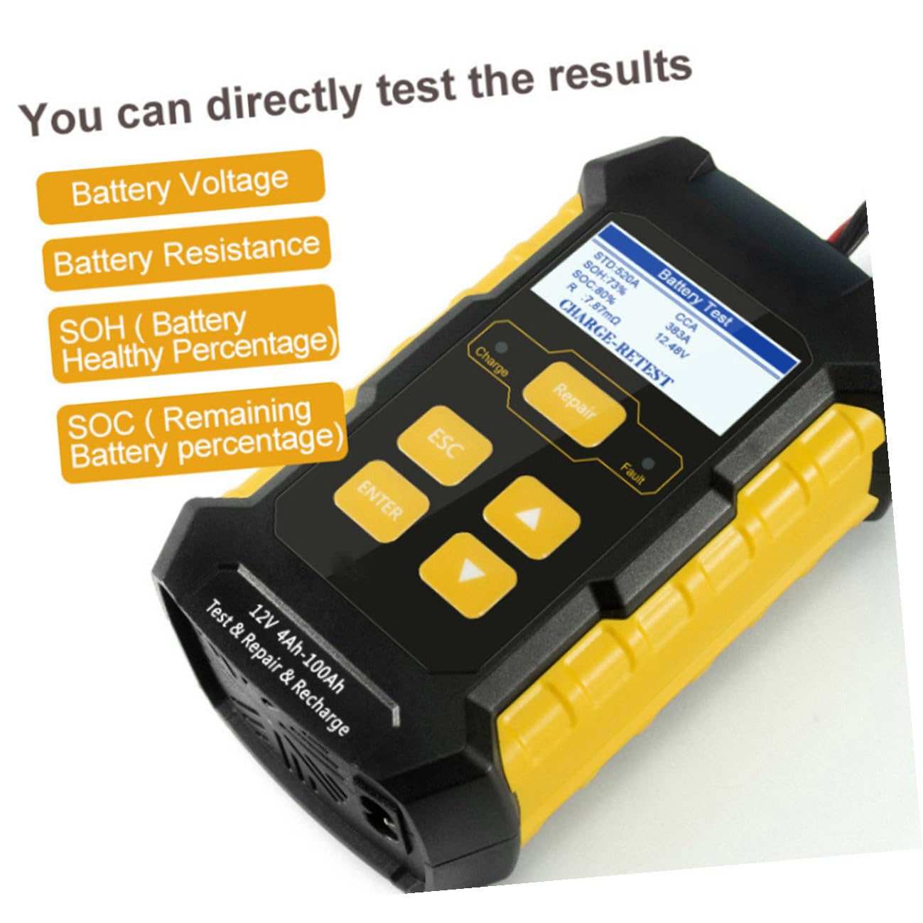Testeur de Batterie Voiture 12v Jaune Lecture Rapide, Technologie de Test