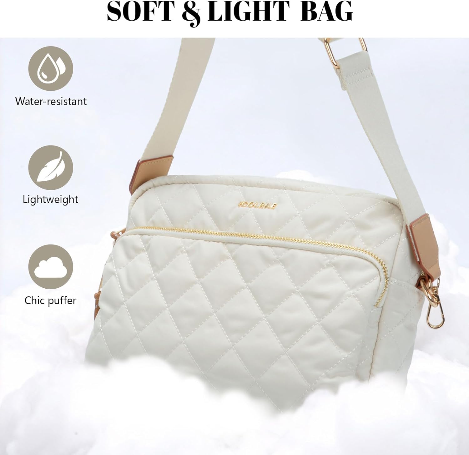 ICOLRAE Quilted Puffer Crossbody Bags for Women Small Nylon Puffy Purses Shoulder Handbag with Wide Strap