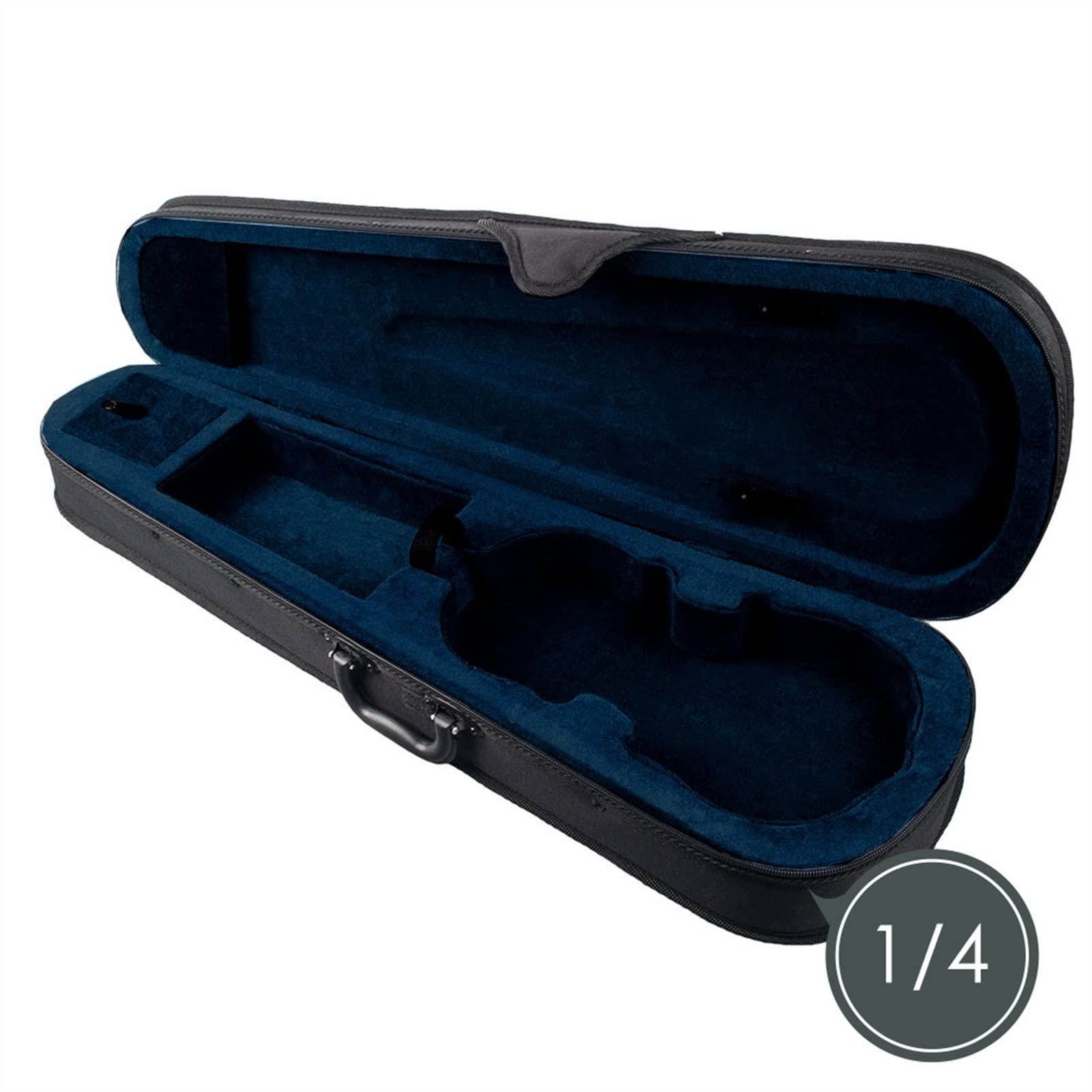 FLFL Estuche para violín Ligero 1/4 Tamaño Caja De Triángulo De Violín Acústico Cubierta Negra Interior Azul Oscuro con Correas De Bolsillo De Libros