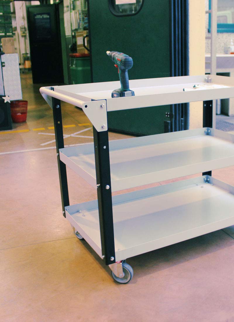 Carrello porta attrezzi da officina 3 vassoi – 400 kg, carrello porta utensili 4 ruote sterzanti, professionale e robusto per il trasporto di attrezzature o utensili pesanti