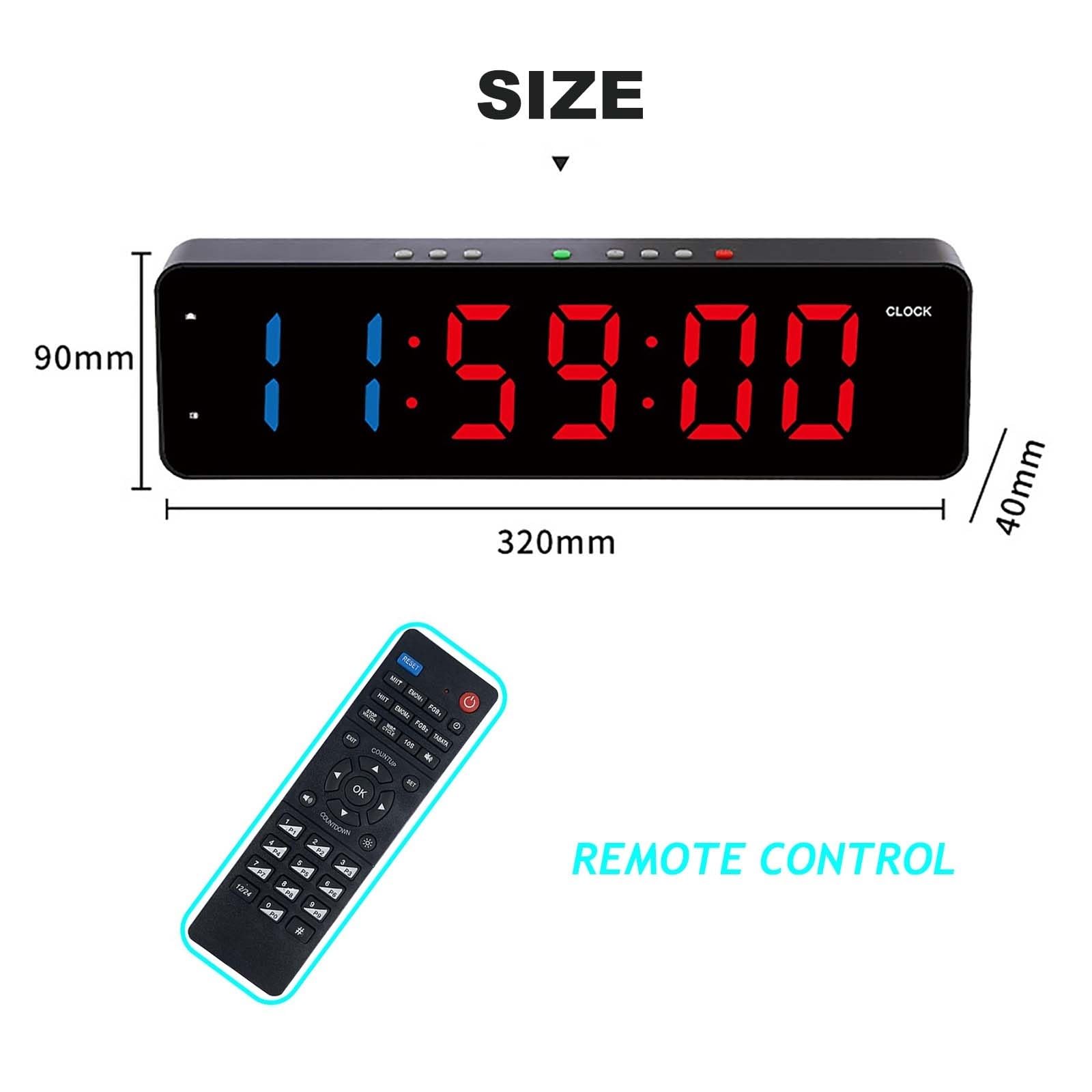 Timer fitness LED HIIT, trening interwałowy z pilotem - zegar odliczający/w górę 12,6 "x 3,5", 7 zaprogramowanych grup ćwiczeń, idealny do ćwiczeń na siłowni w domu w podróży na świeżym powietrzu(Plug
