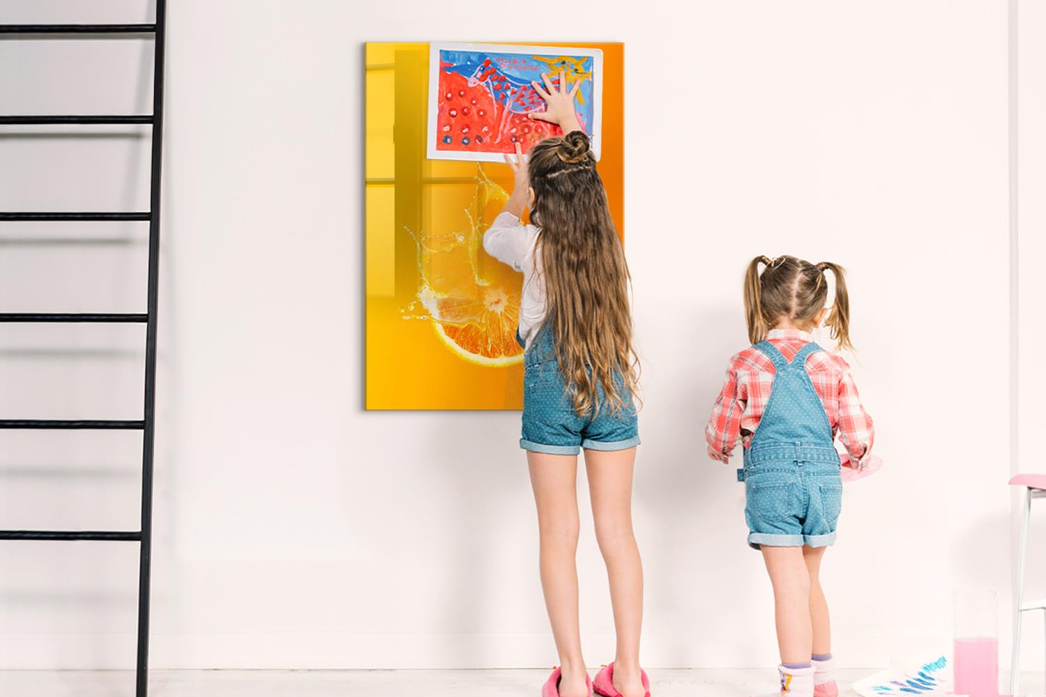 Glas-Magnettafel Für Home-Office 70x100 cm Orangensaft Schwarzer Stift | Neodym Magnete 5 | Schwamm | Zubehör-Set | Starke | Haftkraft | Taftel-Set | Zubehör | Marker-Set | Notiztafel
